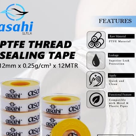 Asahi PTFE Thread Sealing Tape – 12mm x 12m