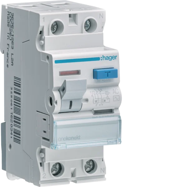 Hager RCCB 2P 25A–63A 100mA AC Class 1 Hager RCCB 2P 25A–63A 100mA AC Class
