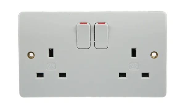MK Electric Logic Plus 2 Gang 13A Plug Socket, 2 Poles, Type G – K2747WHI 1 MK Electric Logic Plus 2 Gang 13A Plug Socket, 2 Poles, Type G – K2747WHI