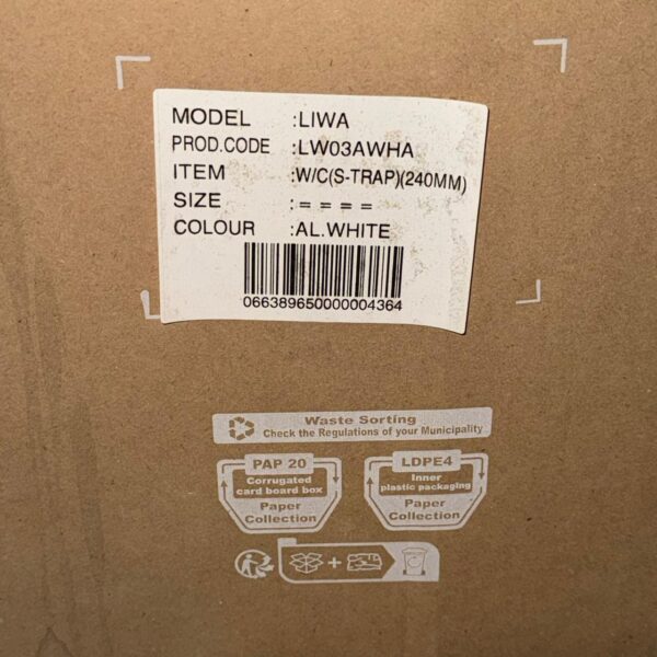 RAK Ceramics LIWA Water Closet – S-Trap 240mm
