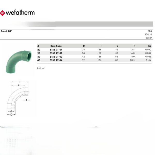 Wefatherm Bend 90° PP-R SDR 11 – Green