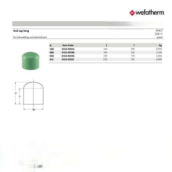 Wefatherm End Cap Long PP-RCT SDR 11 – Green 1 Wefatherm End Cap Long PP-RCT SDR 11 – Green
