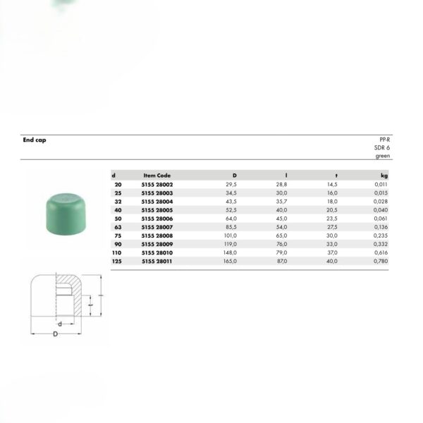 Wefatherm End Cap PP-R SDR 6 – Green 1 Wefatherm End Cap PP-R SDR 6 – Green