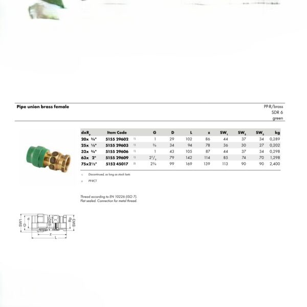 Wefatherm Pipe Union Brass Female PP-R.Brass SDR 6 – Green 1 Wefatherm Pipe Union Brass Female PP-R/Brass SDR 6 – Green