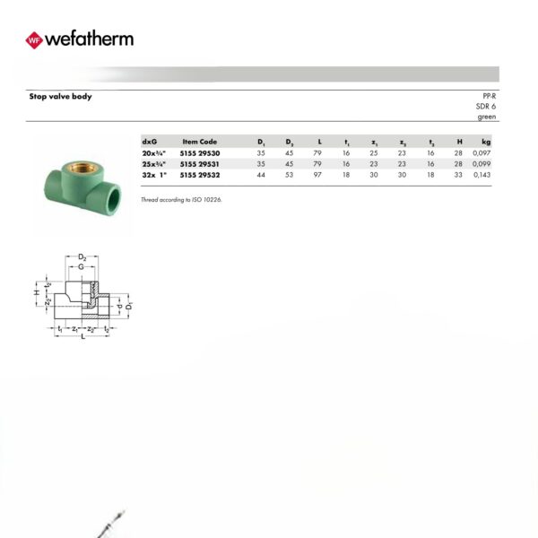 Wefatherm Stop Valve Body PP-R SDR 6 – Green 1 Wefatherm Stop Valve Body PP-R SDR 6 – Green