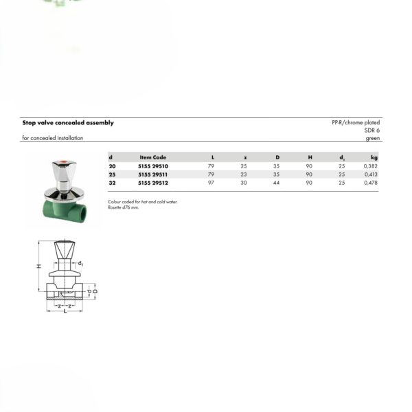 Wefatherm Stop Valve Concealed Assembly PP-R.Chrome Plated SDR 6 – Green 1 Wefatherm Stop Valve Concealed Assembly PP-R/Chrome Plated SDR 6 – Green