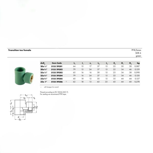 Wefatherm Transition Tee Female PP-R.Brass SDR 6 – Green 1 Wefatherm Transition Tee Female PP-R/Brass SDR 6 – Green