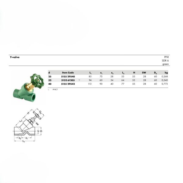 Wefatherm Y-Valve PP-R SDR 6 – Green 1 Wefatherm Y-Valve PP-R SDR 6 – Green