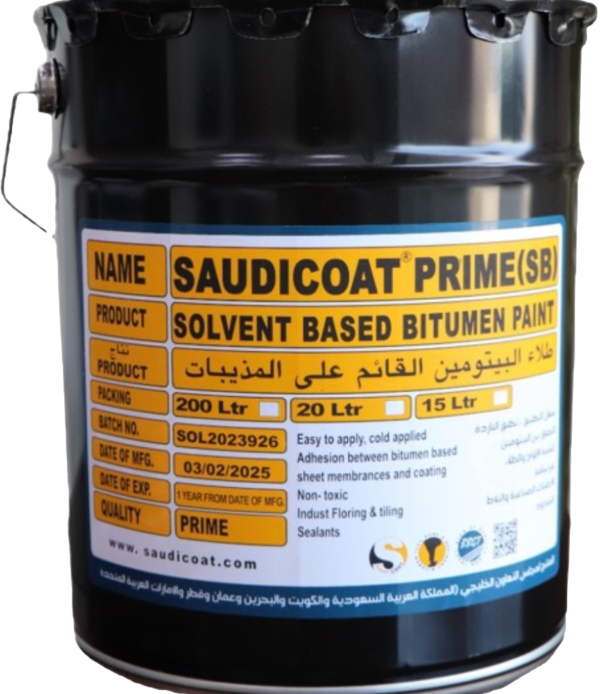 SaudiCoat Prime SB – Solvent-Based Black Bitumen Primer, 15 Ltr 1 SaudiCoat Prime SB – Solvent-Based Black Bitumen Primer, 15 Ltr